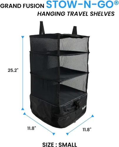 Vista 2 de Grand Fusion Housewares Stow-N-Go - Organizador de equipaje y viaje artículos esenciales de viaje cubos de embalaje colgantes con estantes colgantes