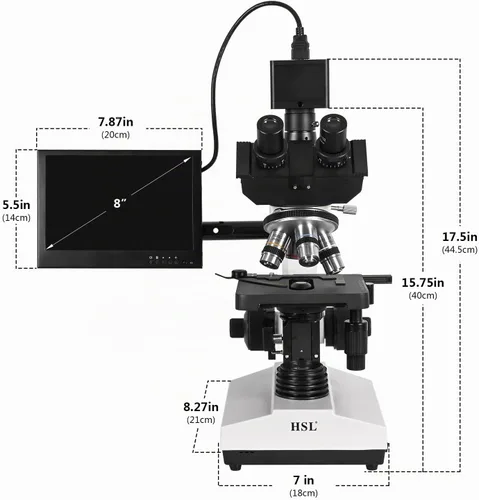 Vista 5 de HSL Microscopio trinocular compuesto LCD de 8 pulgadas,Microscopios biológicos profesionales 40x-2500x para laboratorio de adultos,Microscopio
