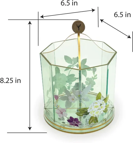 Vista 2 de Papyrus - Soporte acrílico para bolígrafo para escritorio, organizador giratorio verde aguamarina con impresiones florales de doble cara