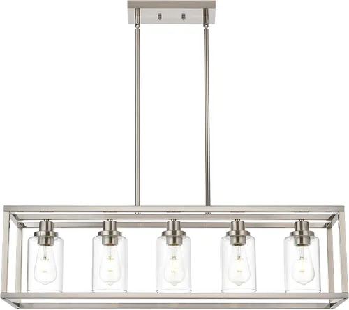 Vista 9 de MELUCEE Candelabro Industrial de 36.2 Pulgadas de Longitud para Isla de Cocina, Luminaria Rectangular de 5 Luces para Comedor Colgante con Acabado