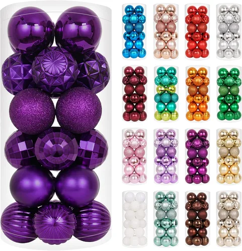 Vista 25 de XmasExp Juego de 24 mini esferas de Navidad inastillables para bolas de árbol de Navidad, 1.18 pulgadas (negro)