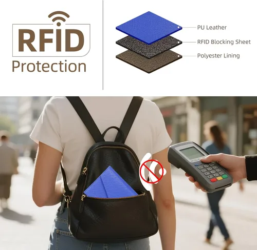 Vista 20 de Zoppen - Billetera de viaje con bloqueo RFID multiusos (Ver.4) Portatarjetas de pasaporte y vacunas, organizador de documentos de tres pliegues