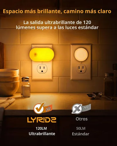 Vista 5 de Lyridz Luz nocturna ámbar enchufable con sensor de movimiento, paquete de 2
