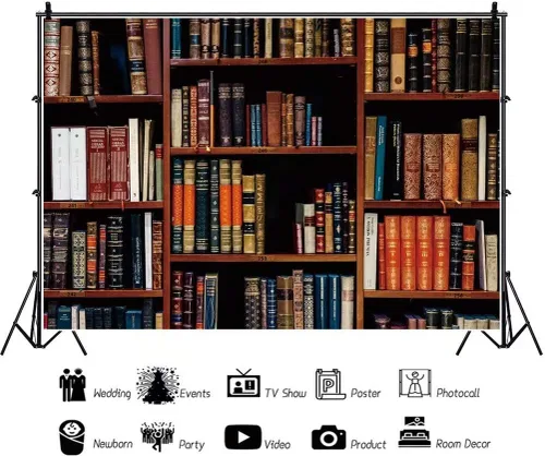 Vista 3 de Estantería de poliéster de 7 x 5 pies para el regreso a la escuela, biblioteca vintage, biblioteca, oficina de enseñanza en línea, video de YouTube