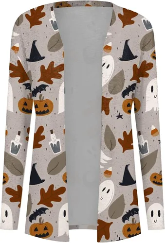 Vista 2 de Nadition Halloween Print Cardigan for Women Trendy Long Sleeve Womens Shirts Lightweight Tops for Women 2023 Jacket Coat