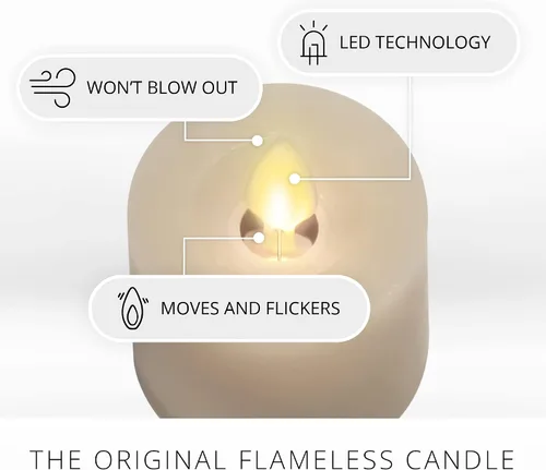 Vista 3 de Luminara Moving Flame - Velas LED de cera real sin llama (1.7 x 2.2 pulgadas), sin perfume, con control remoto de cera real, sin llama, funciona