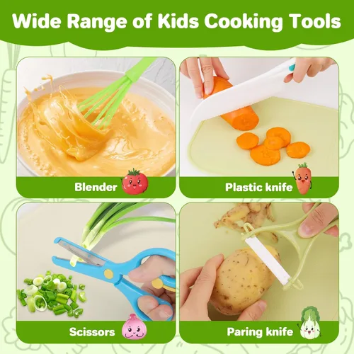 Vista 4 de BEBOAN Juego de 43 cuchillos para niños para cocina real, utensilios Montessori, herramientas de cocina, regalo para niños y niñas de 3 a 4 años