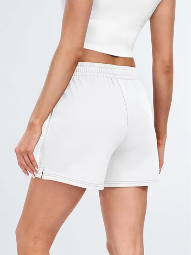 Vista 92 de AUTOMET Pantalones cortos deportivos para mujer, estilo casual, con cordón, cómodos, elásticos, de cintura alta, con bolsillos