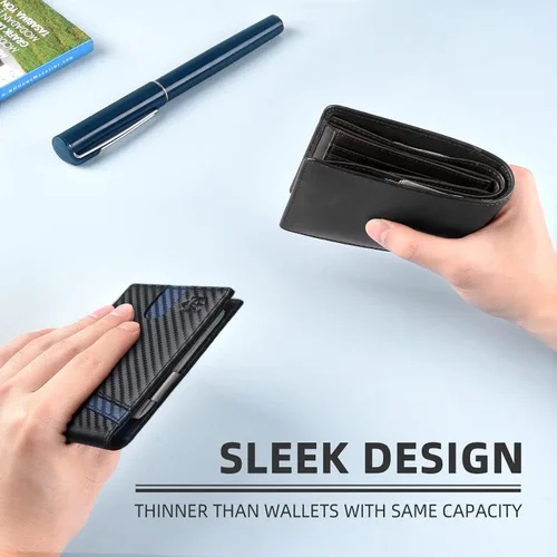 Vista 136 de Zitahli - Carteras delgadas con clip para dinero para hombre, tarjetero minimalista, de cuero, plegable, con bloqueo RFID, cartera de bolsillo