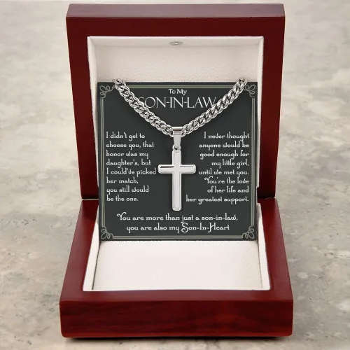 Vista 5 de Collar de cruz con texto en inglés "To My Son In Law de mamá, aniversario de boda de yerno, regalo de cruz de Navidad para yerno, collar de cruz