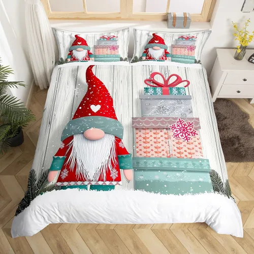 Vista 21 de Erosebridal Juego de ropa de cama de Navidad escandinavos gnomos de Papá Noel, funda de edredón de Papá Noel nevando para niños y niñas, funda