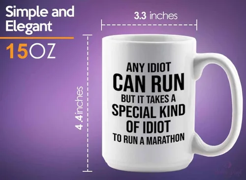 Vista 5 de Runner - Taza de café de 15 onzas, color blanco, maratón idiota, entrenamiento de atleta, entrenamiento de maratonista, entrenador de ciclismo
