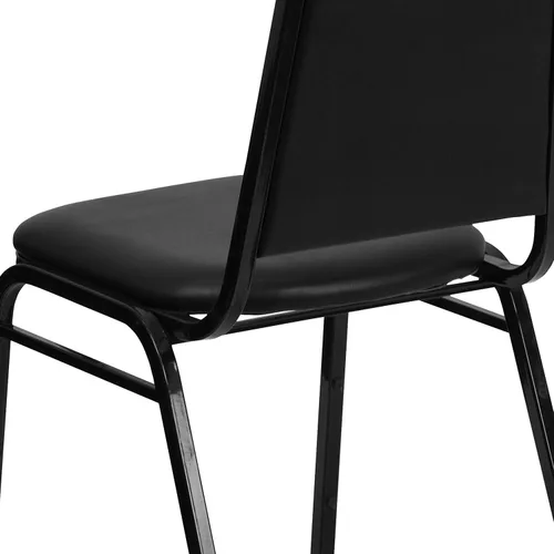 Vista 6 de EMMA + OLIVER Silla de banquete con respaldo trapezoidal, vinilo negro/marco negro 2.5" Seat