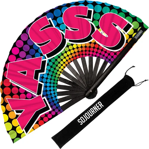 Vista 23 de SoJourner Bags Rave Fan – Abanico plegable grande – Abanico de mano Clack para raves, Halloween, Burlesque, atuendos arcoíris para mujeres