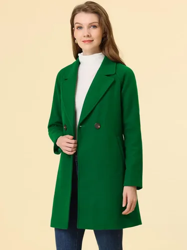 Vista 3 de Allegra K Abrigos de invierno con solapa muesca y doble botonadura para mujer