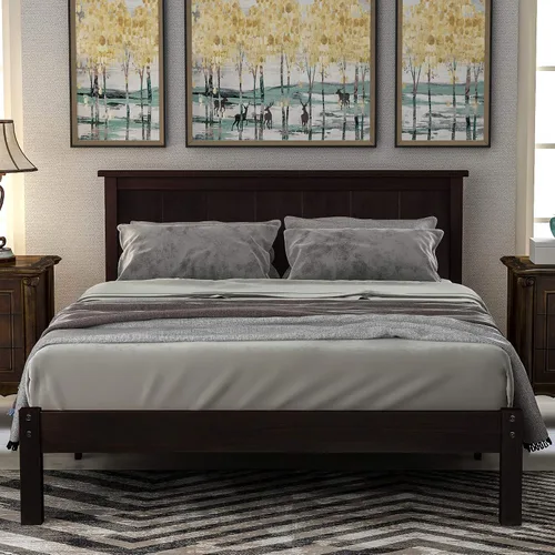 Vista 13 de Base de cama espresso de 300 libras, resistente, de madera dura, con cabecero, no necesita somier (expreso, tamaño individual)