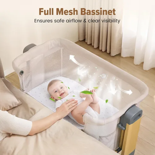 Vista 4 de 3-in-1 Baby Bassinet Bedside Sleeper, Stable Bassinet for Newborns Beige
