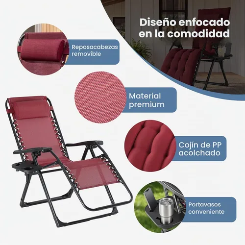 Vista 7 de DUMOS Silla de gravedad cero, silla de descanso para exteriores con Rojo