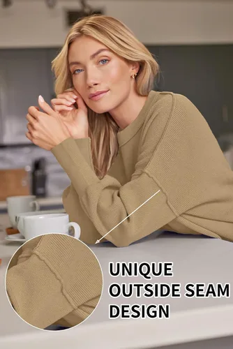 Vista 128 de Lillusory - Suéter extragrande con mangas de murciélago y cuello redondo para mujer, prenda moderna de otoño de tejido de punto sin botones