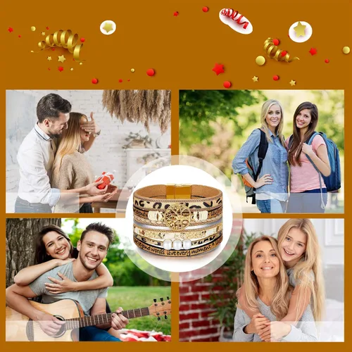 Vista 7 de Pulseras inspiradoras de cuero con árbol de la vida para mujeres, regalos de joyería para adolescentes y niñas, Metal, Circonita cúbica