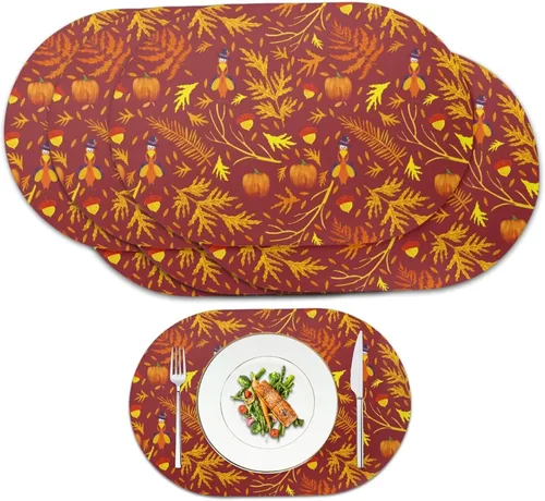Vista 24 de Corn Green Placemats Set of 2 12 x 18 Inch Leather Table Mats Seasonal Table Placemats Protector PU Desk Mat Heat Resistant Washable Easy Clean for
