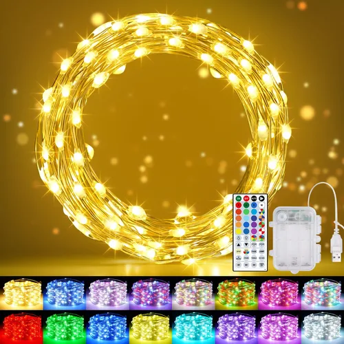 Vista 10 de OMIKA Guirnalda de luces LED para interiores, luces multicolor que cambian de color, luces de luciérnaga impermeables con control remoto para 16