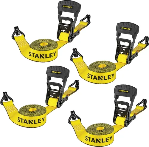 Vista 12 de STANLEY S10002 Correas de amarre de trinquete negras/amarillas de 1 pulgada x 10 pies - Carga de trabajo segura de 500 libras / Resistencia a