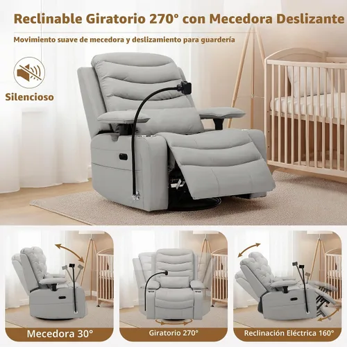 Vista 4 de Olela Power Glider - Silla reclinable para guardería, mecedora giratoria Gris