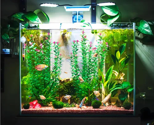 Vista 7 de 2 plantas de decoración de acuario de 21 pulgadas, plantas de plástico artificial extra grandes con flores, decoración de pecera alta para pecera