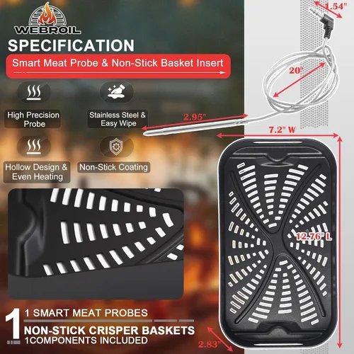 Vista 2 de Foodi XL Grill Combo cesta para verduras y sonda de carne para Ninja FG551/FG550 Foodi XL Grill, cesta antiadherente para freidora de aire Ninja