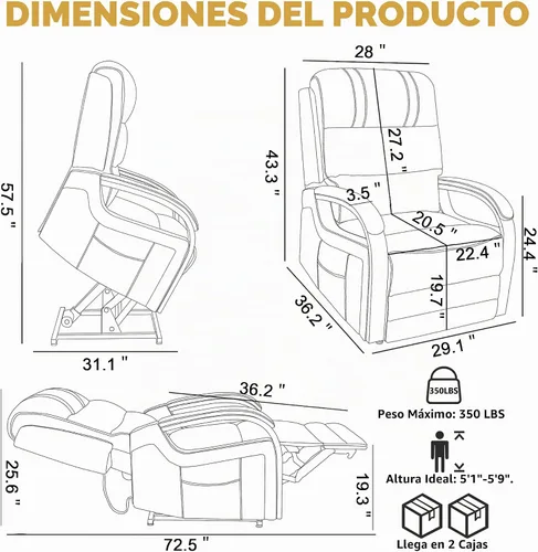 Vista 2 de Trustyue Silla Reclinable de Elevación Eléctrica de Doble Motor, Reclinable Completamente Plana, Silla Elevadora con Masaje y Calor, Asistencia