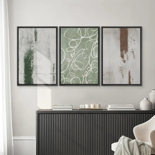 Vista 596 de SIGNWIN Lienzo enmarcado para pared, juego de arte neutro de bosque brumoso, ilustraciones en tono tierra, arte moderno, decorativo, bohemio