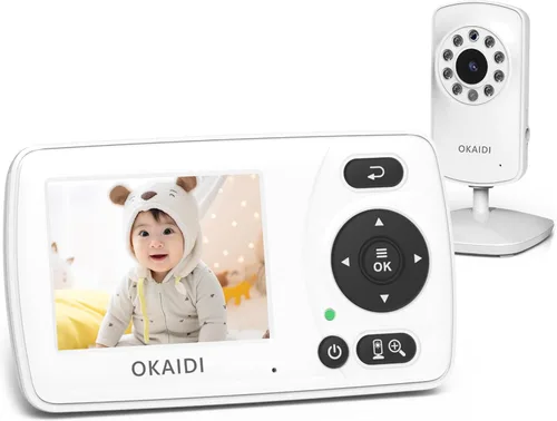 Vista 10 de OKAIDI Monitor de video para bebés con 2 cámaras, pantalla de viaje portátil de 2.4 pulgadas, transmisión de largo alcance de 1000 pies, monitor