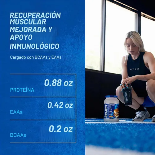 Vista 5 de Evogen Isoject - Proteína aislada de suero Polvo de proteína de suero ultrapura con enzimas Ignitor, BCAAs y EAAs Absorción y recuperación