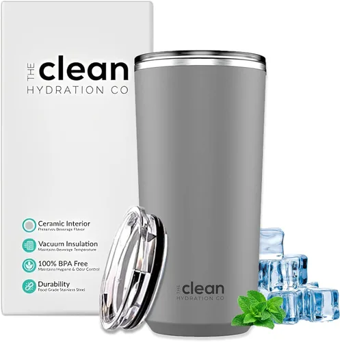 Vista 9 de THE CLEAN HYDRATION CO. Vaso aislado con revestimiento de cerámica de 20 onzas, tapa a prueba de derrames, aislado al vacío, mantiene el sabor