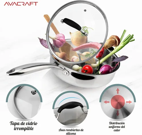 Vista 5 de AVACRAFT Sartén para saltear de acero inoxidable 18/10 de tres capas de 3.5