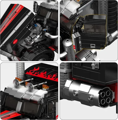 Vista 6 de Mould King 10037 Technique US Truck The Black Monster Modelo, Kit de coche deportivo con tecnología creativa, exhibición para coleccionistas