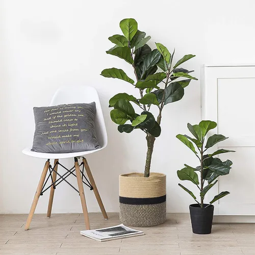 Vista 2 de Cesta tejida para macetas de interior, cesta de almacenamiento de cuerda de algodón con asa, cestas tejidas de yute para plantas de interior, maceta