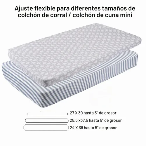 Vista 4 de Onacosht Pack n Play Sheets - Juego de 3 sábanas unisex para bebé, tejido elástico, portátil, de punto de jersey, funda de colchón para cuna