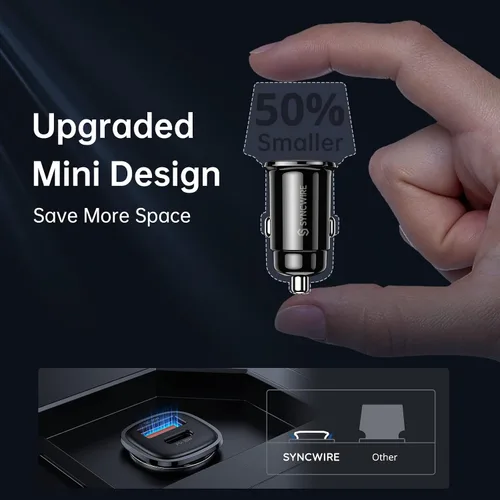 Vista 4 de Syncwire Cargador USB C para automóvil de 60 W [PD 30 W y QC 30 W] Adaptador USB de carga rápida con cable en espiral tipo C de 5FT compatible