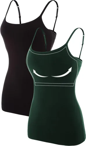 Vista 71 de Camisa Attraco de algodón, con tirantes estilo espagueti, con brasier incorporado, 2 paquetes, para mujer