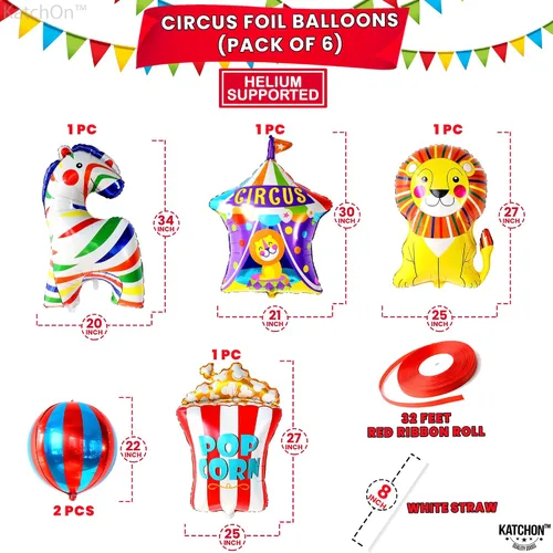 Vista 2 de Globos de circo para decoraciones de carnaval, paquete de 6, globos de carnaval para decoraciones de fiestas temáticas de carnaval, globos