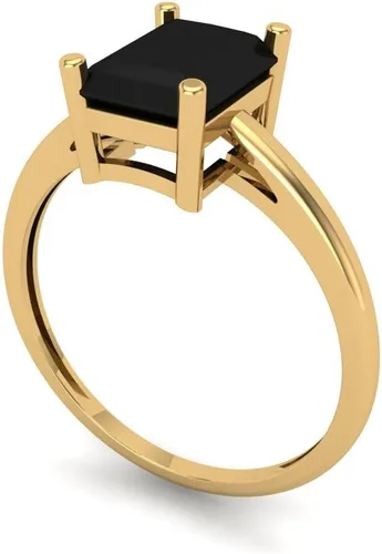 Vista 2 de Anillo de 2.0 quilates de talla esmeralda brillante con solitario de ónice negro natural impecable, ideal para VVS1, 4 puntas, compromiso, boda