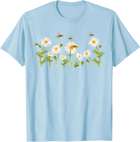 Vista 104 de Marguerites Daisy - Camiseta de verano con margaritas de jardín de flores, Negro, S