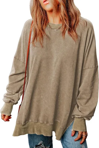 Vista 151 de SHEWIN Sudadera casual de manga larga con cuello redondo para mujer, ligera, holgada