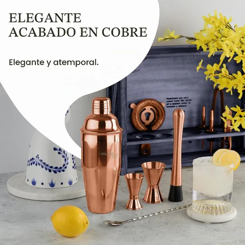 Vista 5 de Conjunto de accesorios para cócteles y bar con soporte de madera rústica