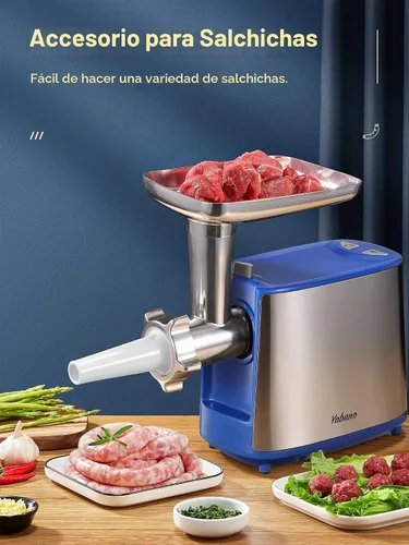 Vista 6 de Picadora de carne eléctrica, picadora de carne de alta resistencia, máquina de embutir salchichas, picadora de alimentos con kit de salchichas y Azul