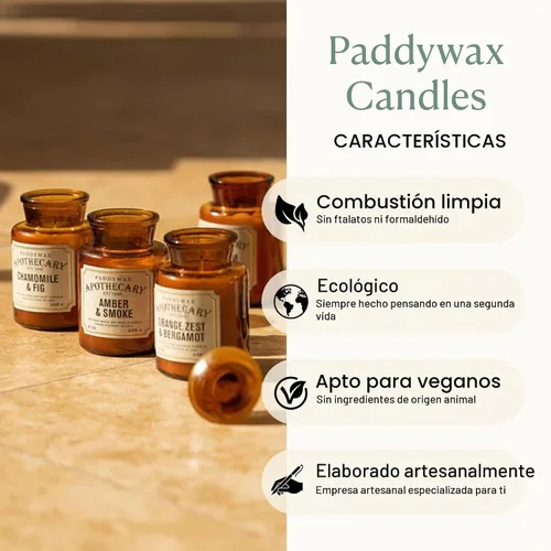 Vista 4 de Paddywax Artisan Apothecary - Vela perfumada con tapa en tarro de vidrio reutilizable, vela de soja de combustión limpia con aproximadamente 54