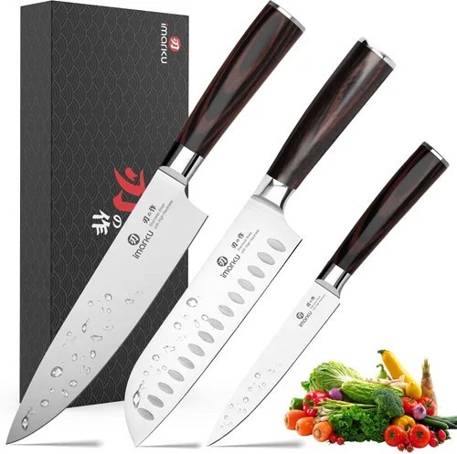 Vista 14 de imarku Cuchillo japonés Santoku de 7 pulgadas, 10Cr15CoMoV de 3 capas de Cuchillo de chef de cocina ultra afilado de alto carbono 59±2 HRC, afilado