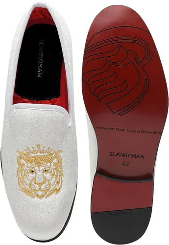 Vista 6 de ELANROMAN Mocasines para hombre, con bordado de terciopelo, sin cordones, para fiesta, boda, baile de graduación
